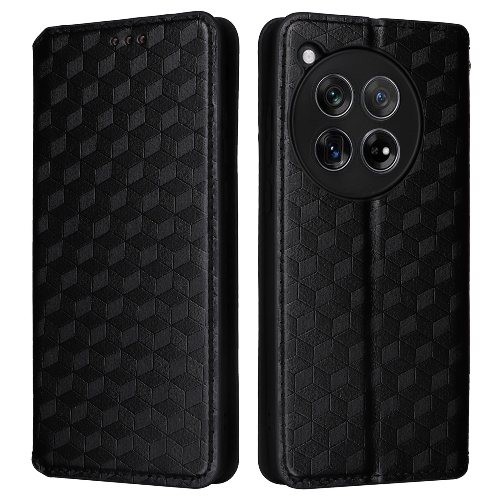 

Для OnePlus Ace 3 5G/12R 5G Чехол для телефона Магнитный ромбовидный узор Кожаный чехол Black