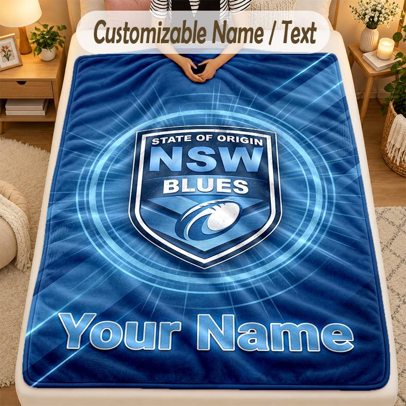 Flannel BlanketNSW Blues Logo Custom Name Text Personalized Soft Warm Throw Blanket Home Decor Gift