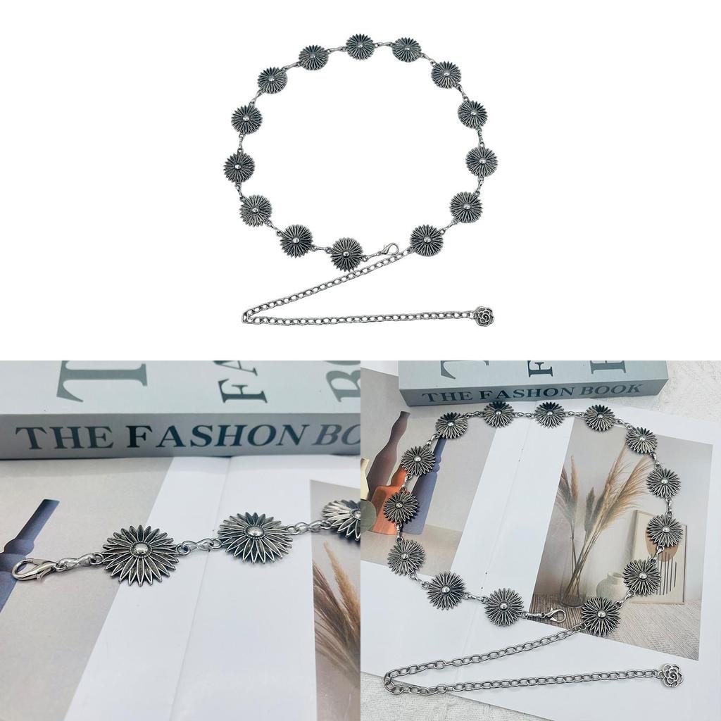 Vintage Metal Daisy Waist Chain For Women With Punk Style And Silver Finish