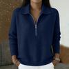 Women's Casual Color Long Sleeve V Neck Zip Front Top for Everyday Wear