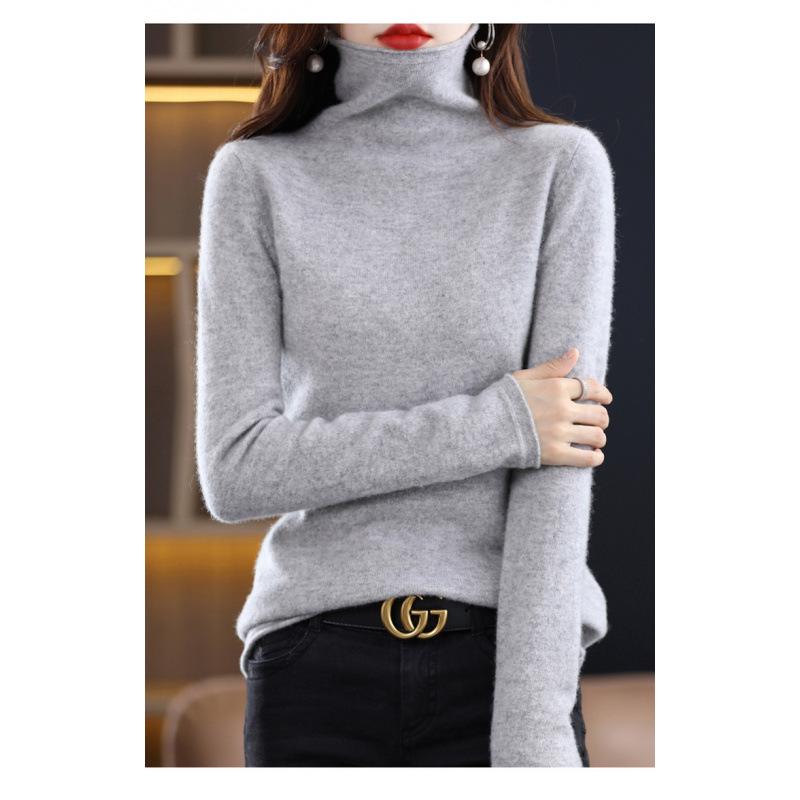 Women's High Neck Wool Sweater - 100% Pure Wool, Rolled Edge for Autumn/Winter - Versatile Cashmere Base Layer Knitwear.