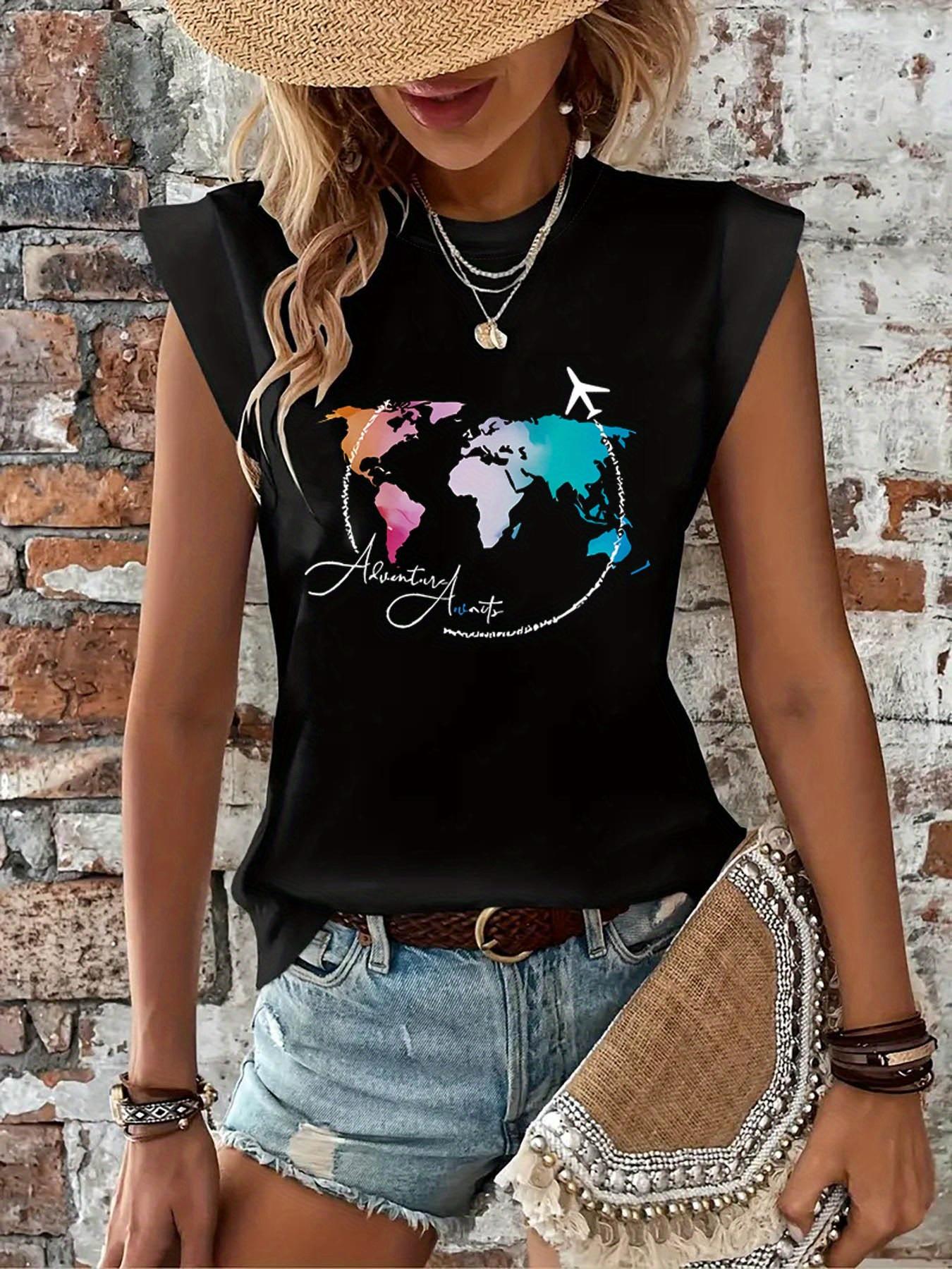 Colorful World Map Adventure Waits Sleeveless T-shirt S