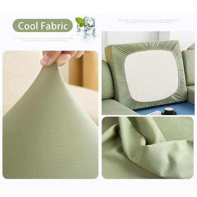Cool Fabric Sofa Seat Cover Soft Texture Stretch Washable Removable Chair Soft Cushion Cover Sets Cold Solid Color Sofa Protector 1 /2 /3 /4 Seat
