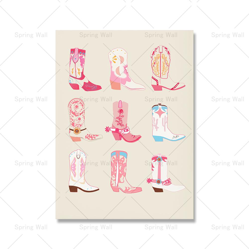 Please Don't Do Coke In The Bathroom Prints Pink Canvas Painting Pastel Cowboots Retro Funky Posters Wall Art Picture Room Decor