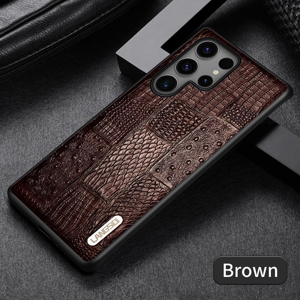 

LANGSIDI Genuine Leather Retro Phone Case for Samsung Galaxy S 25 S25 S23 S24 Ultra S24 Plus S25Plus S25Ultra Luxury Back Cover Galaxy S23 коричневий