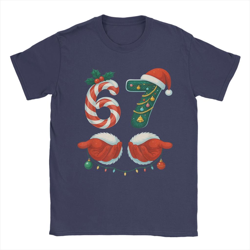 Men's Six Seven 67 Meme 6 7 Christmas Santa and Elf Hand T Shirt Pure Cotton Clothes Short Sleeve O Neck Tee Shirt T-Shirts
