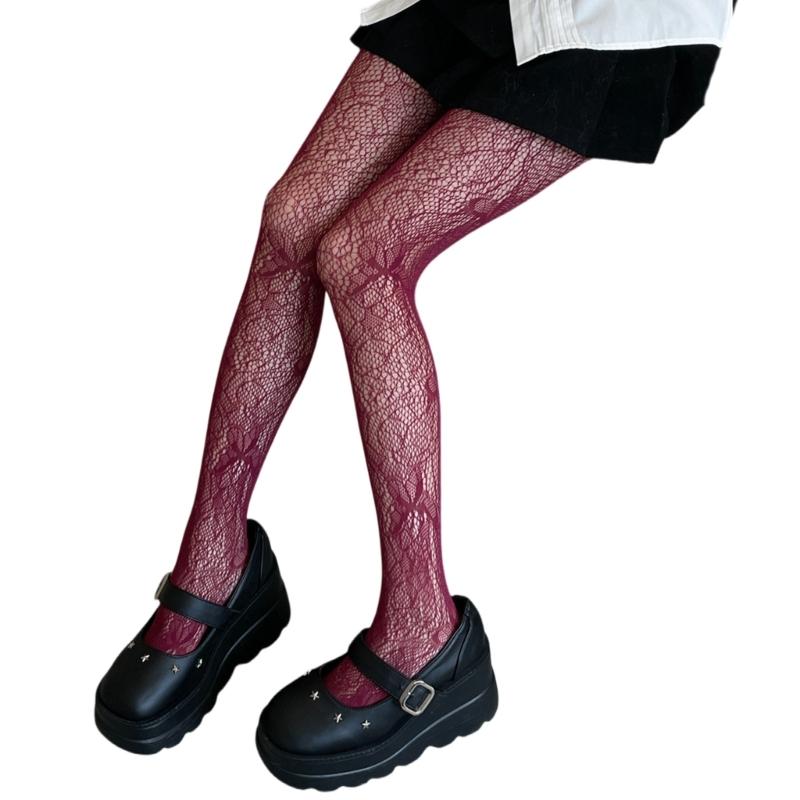 Women Sexy Hollowed Sheer Fishnet Pantyhose Aesthetic Vintage Butterfly Jacquard Patterned Leggings Colored Mesh Tights