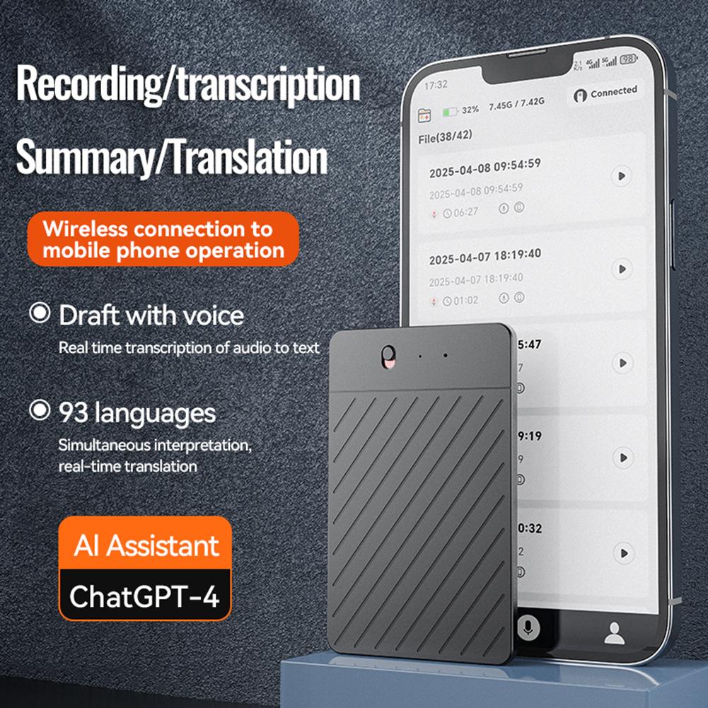 AI Voice Recorder Transcribe & Translation Real-Time Transcription Tool Rechargeable AI Notetaking Device for Office Use