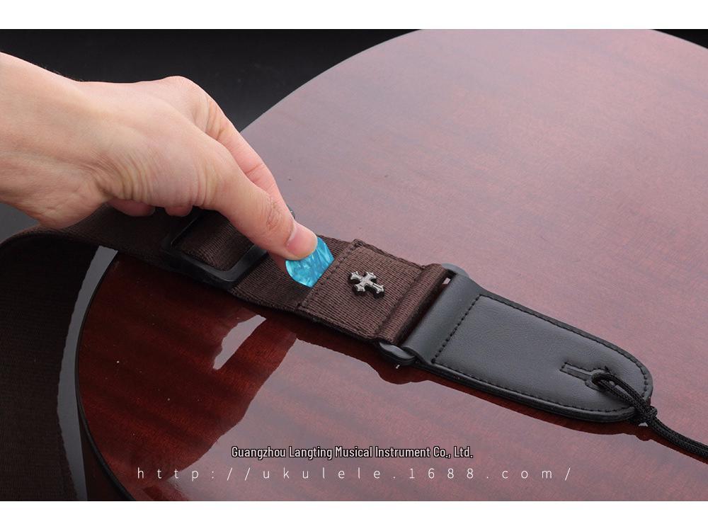 Cotton Folk Acoustic Guitar Strap with Pick Holder - Musical Instrument Accessories for Electric Guitar & Bass