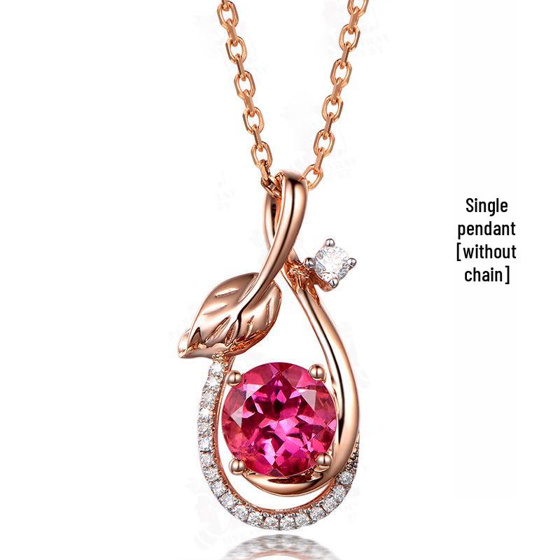 Rose Red Zircon Leaf Pendant with Simulated Tourmaline Gemstone for Women