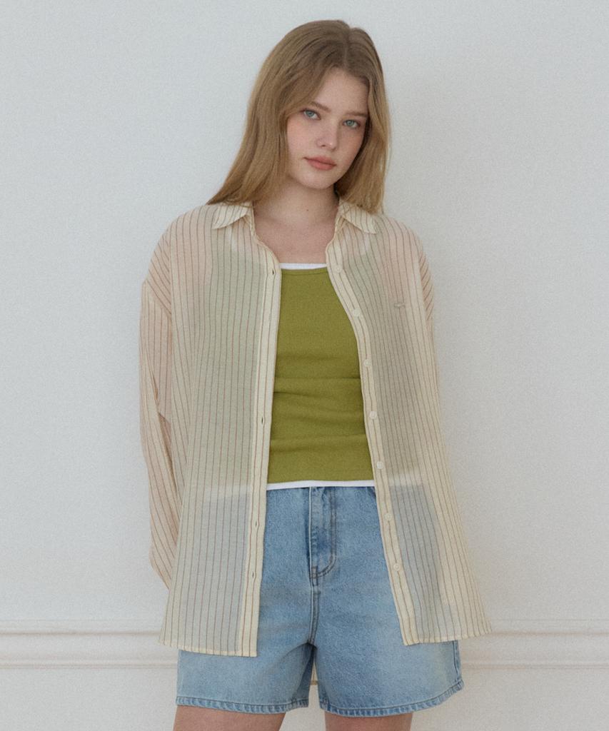 OURHOPE Airy Sheer Stripe Shirt - Butter