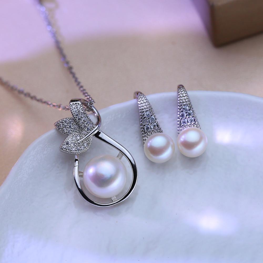 Fashion Leaves Leaf Necklace Earings Freshwater Pearl Jewelry Sets For Women Freshwater Pearl Necklace Pearl Earrings