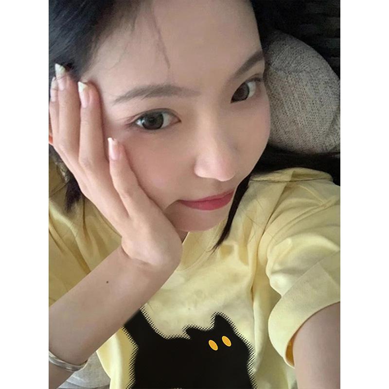 Kurzärmeliges Damen-T-Shirt Locker Lässig Dopamin Reine Baumwolle Rundhals Oberteil T-Shirts Damen