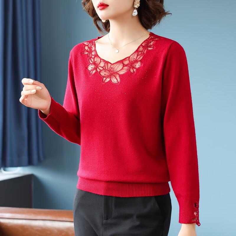 Dámský pletený svetr s dlouhým rukávem a výstřihem do V