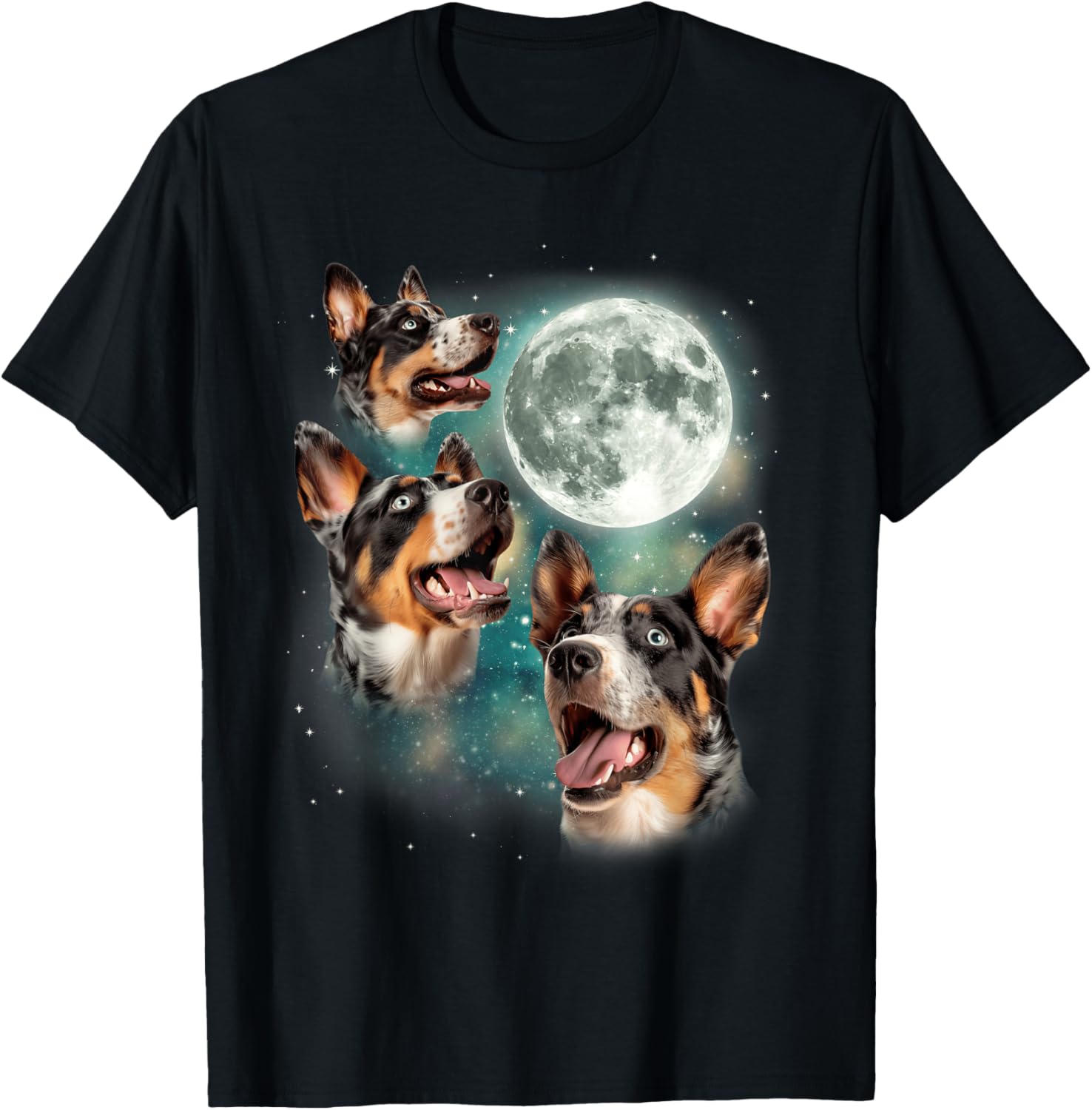 Three Blue Heeler Moon Australian Cattle Dog Graphic Tee Cotton Casual Crewneck T-Shirt 4XL