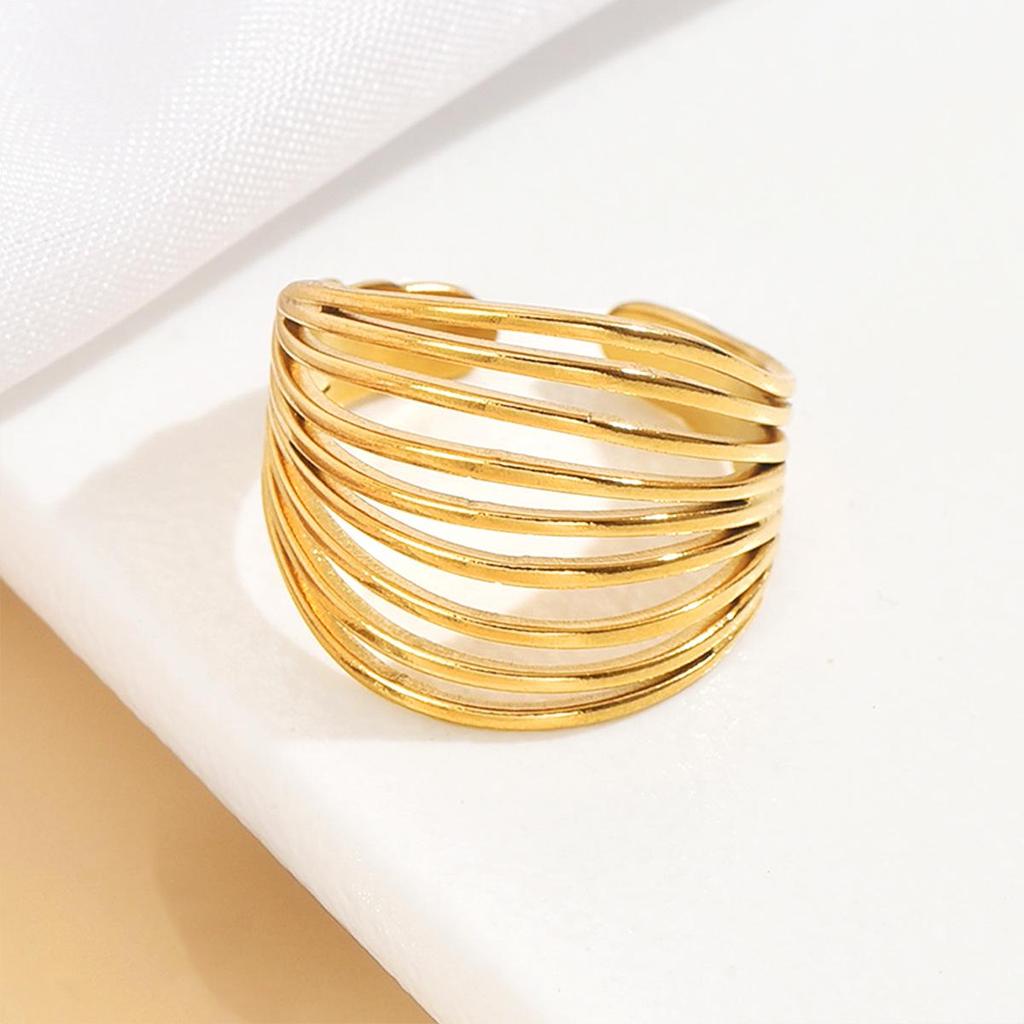 Stainless Steel Geometric Multi-Row Open Ring for Index Finger