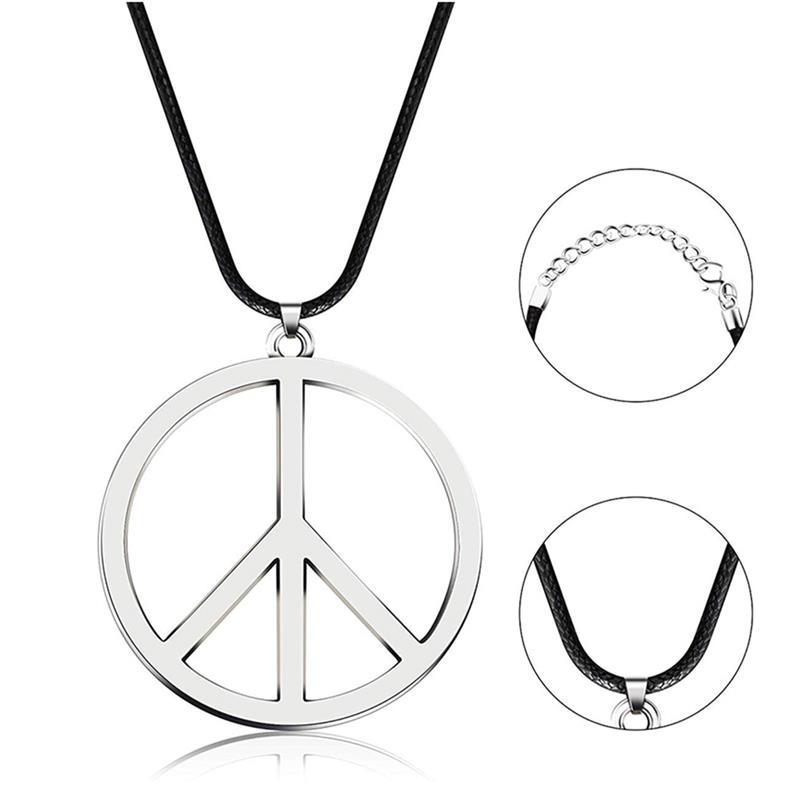 Men s Necklace Wholesale Anti-war Peace Pendant with Leather Cord Jewelry Set Chain 60CM