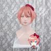 High Quality DDLC Doki Doki Literature Club Sayori Cosplay Wig Short Pink Heat Resistant Synthetic Hair Anime Wigs + Red Bowknot