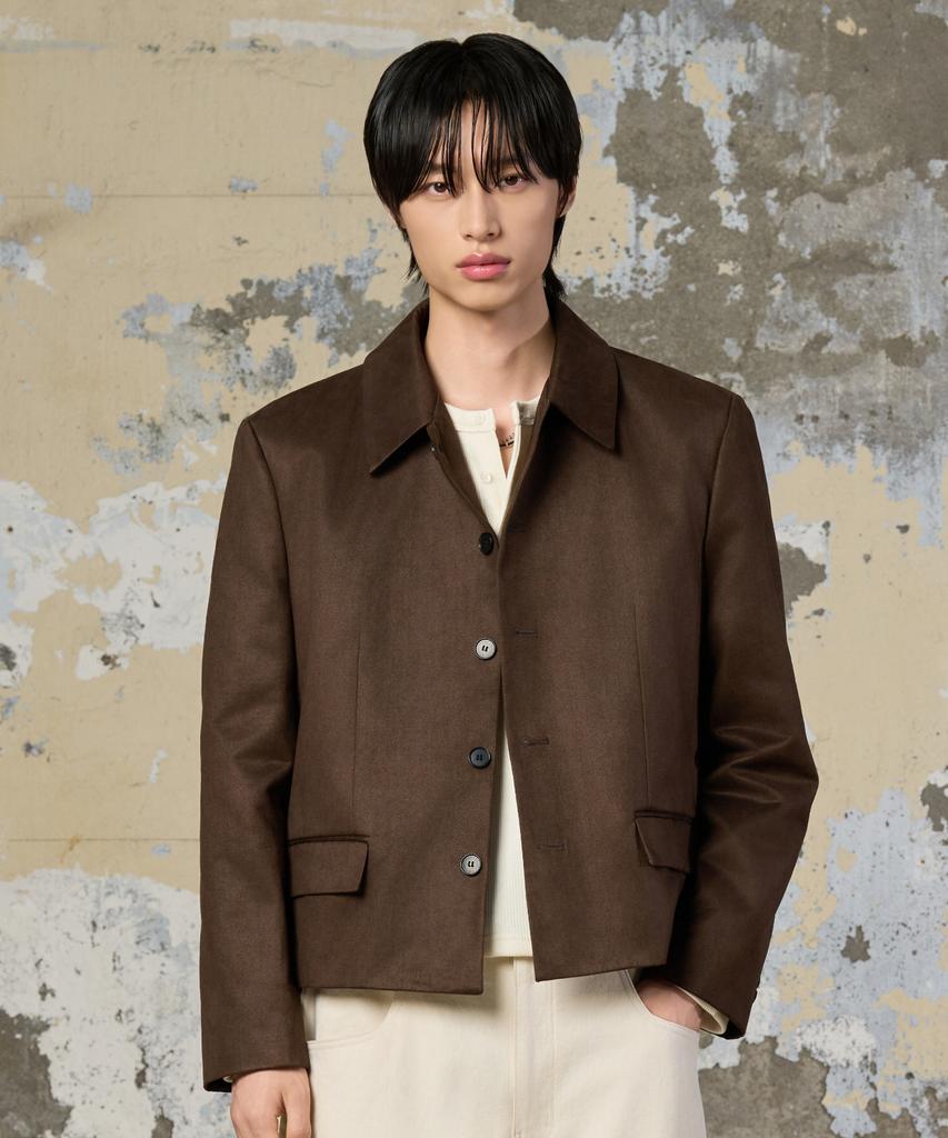 Hyoji Fw Mccara Crop Jacket_Suede (Khaki Brown)