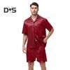 2 Teile/satz Männer Pyjamas Set Revers Kurzarm Einreiher Tops Elastische Taille Shorts Set Einfarbig Satin Nachtwäsche