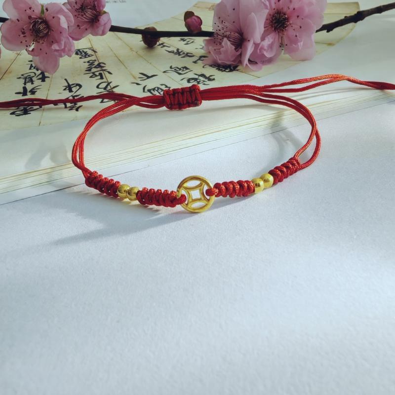 Adjustable Lucky Rope Bracelet Chinese Style Copper Coin Pendant Cord Jewelry for Birthday Anniversary Gift