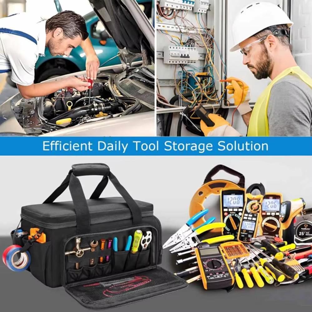 Multifunctional Tool Bag Thickened Large Capacity Waterproofed Wear-Resistant Toolkit MultiPocket Electrician Storage Bag