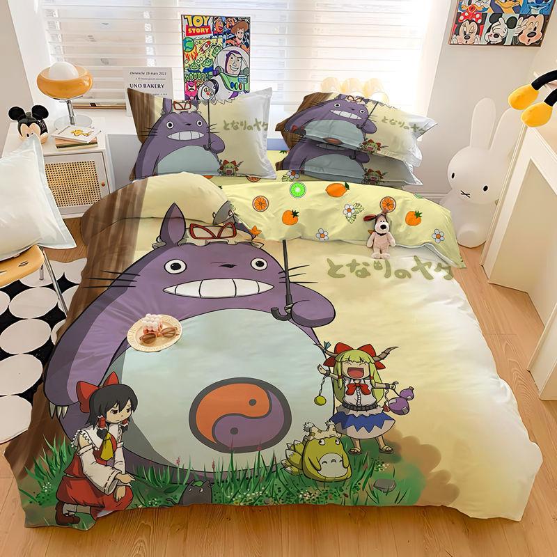 Copripiumino Stampato Cartone Animato 3D Raffinato My Neighbor T-Totoro Set Biancheria da Letto Piumone Letto Casa Giovanile Decorazione Bambini Ragazzi Ragazze Regalo