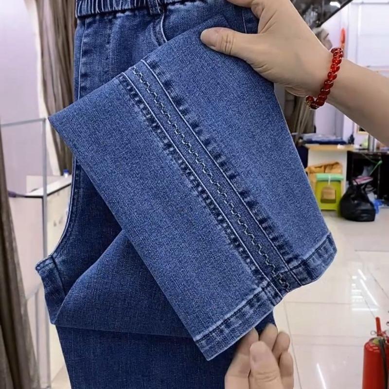 Fleece Jeans for Women, New Autumn and Winter High-waisted Elastic Fashion Elastic and Thin Versatile Straight-leg Pants