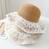 Sweet Lace Straw Sunhat for Women Summer Large Brim Sunshade Seaside Vacation Fisherman Style Casual Breathable Wide Brim Hat