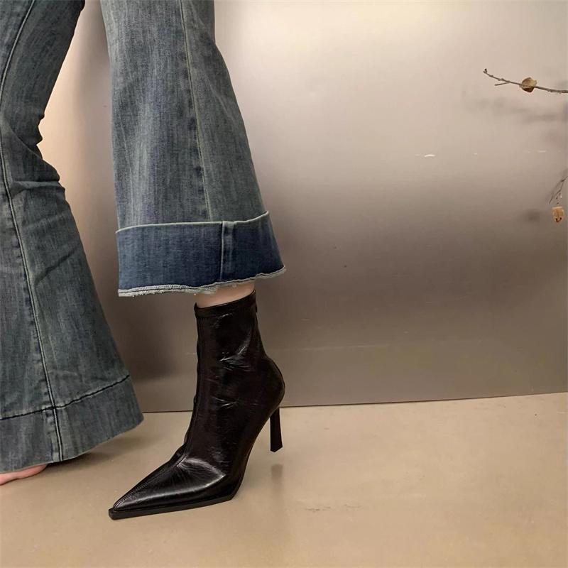 High Heel Women Stretch Slim Ankle Boots Fashion Pointed Toe Shoes Autumn Winter Ladies Elegant Mordern Short Booties