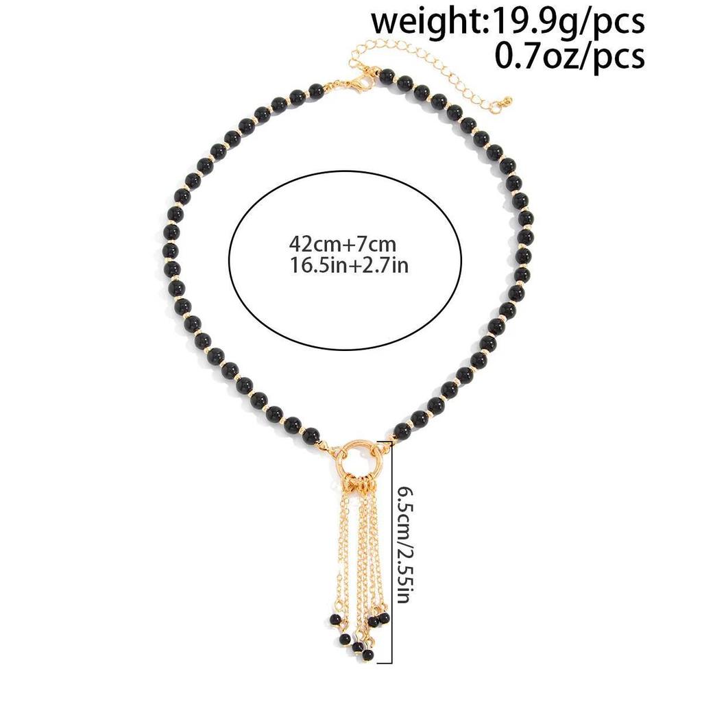 SHIXIN Exquisite Elegant Black Acrylic Beaded Tassel Pendant Chokers Necklace Women Trendy Metal Clavicle Chain Wedding Jewelry
