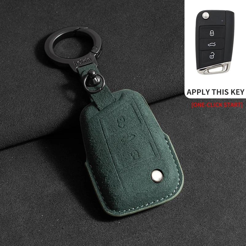 Suede Car Key Case Cover Fob Keychain for VW Volkswagen Golf 7 MK7 Tiguan MK2 for Ateca Leon FR Ibiza Skoda Octavia Kodiaq