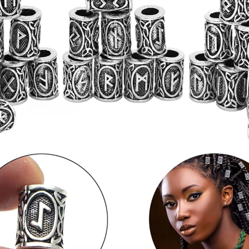 24Pcs Viking Runes Set Loose Beads Spacer Beads For Hair Braid Dreadlock Beads DIY Jewelry Making
