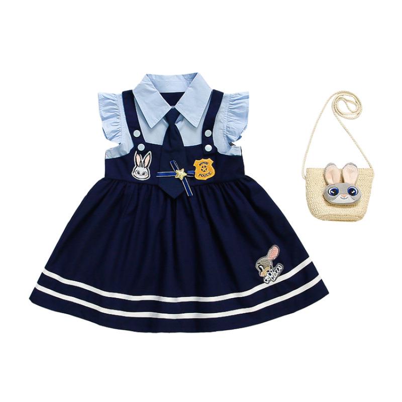 Sukienka Policjantki Królika dla Dziewczynek - Modna Spódnica na Szelkach z Falbankami na Lato 2025, Styl Baby Academy.