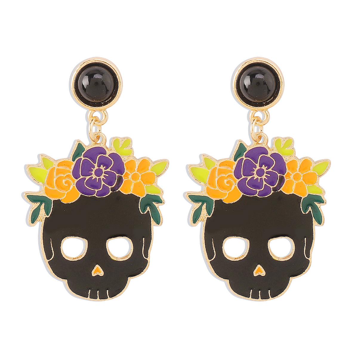 

Серьги с блестящими цветками и черепами - серьги-подвески с забавным мультяшным рисунком чёрный