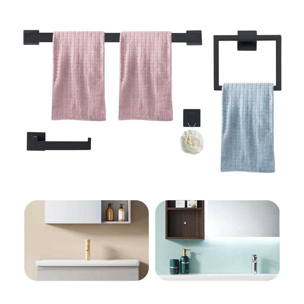 Stainless Steel Ring Wall Mounted Square Towel Holder Hand Hanger Bath Rack for Kitchen Bathroom Toilet