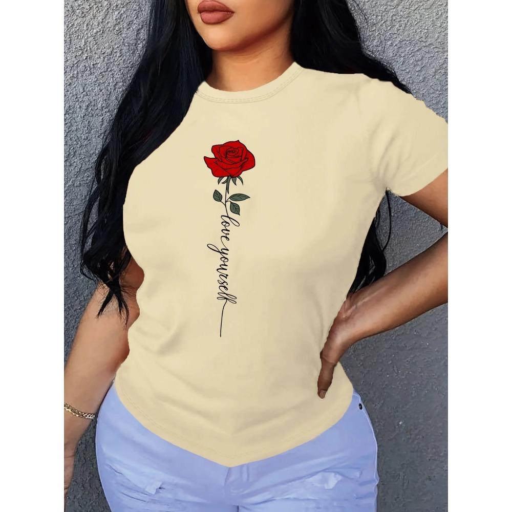 Round neck short sleeved T-shirt casual daily top for women