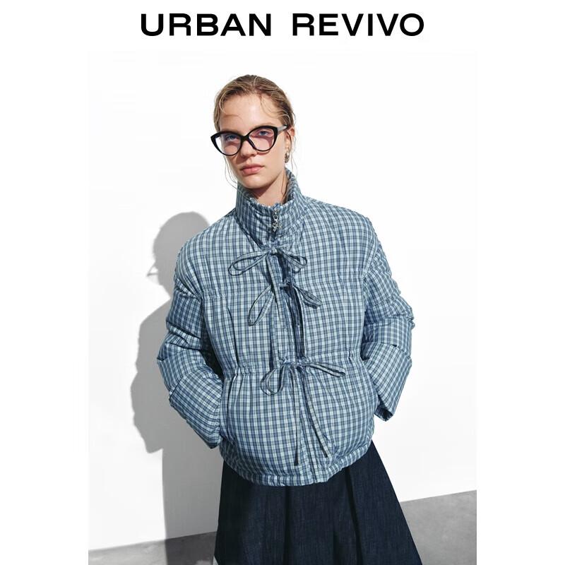 UR 2025 Women's Casual Plaid Stand-Collar Loose Down Jacket