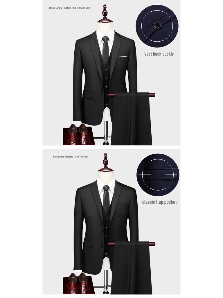 Men's Slim Fit Korean Style Suit - Three-Piece Formal Business Attire for Groom or Groomsman
