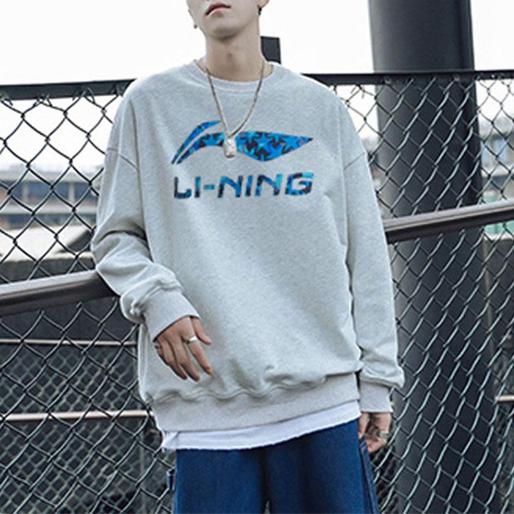 Li Ning Sweatshirt mit großem Logo-Print Rundhals Unisex-Sweatshirt Grau YWDT229-1