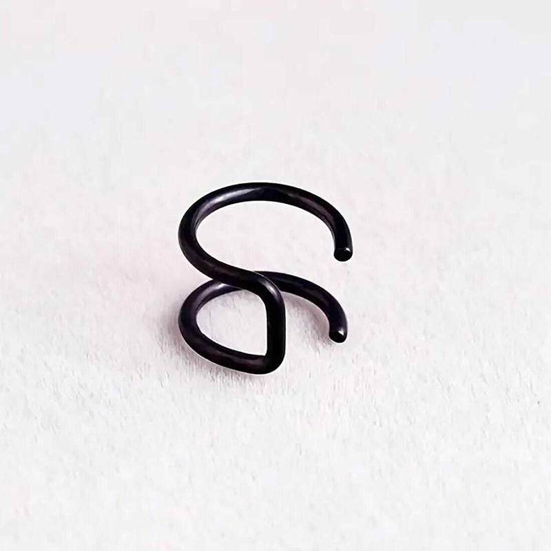

Punk Stainless Steel Black Non Pierced Lip Ring Hollow Double Layer Lip Cuff Faux Body Piercing Jewelry чёрный
