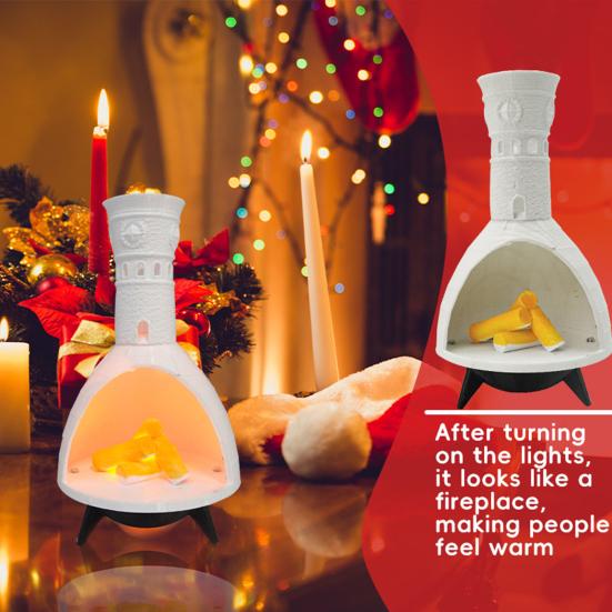 LED Miniature Fireplace Light Luminous Tabletop Fireplace Figurine Desktop Night Light Ornament for Home Holiday Decor