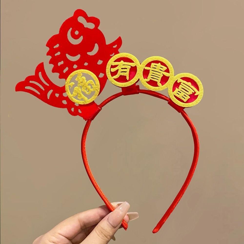Cartoon 2024 Happy New Year Headband Red Hairband New Year Headdress Lovely Dragon Headband  Girl