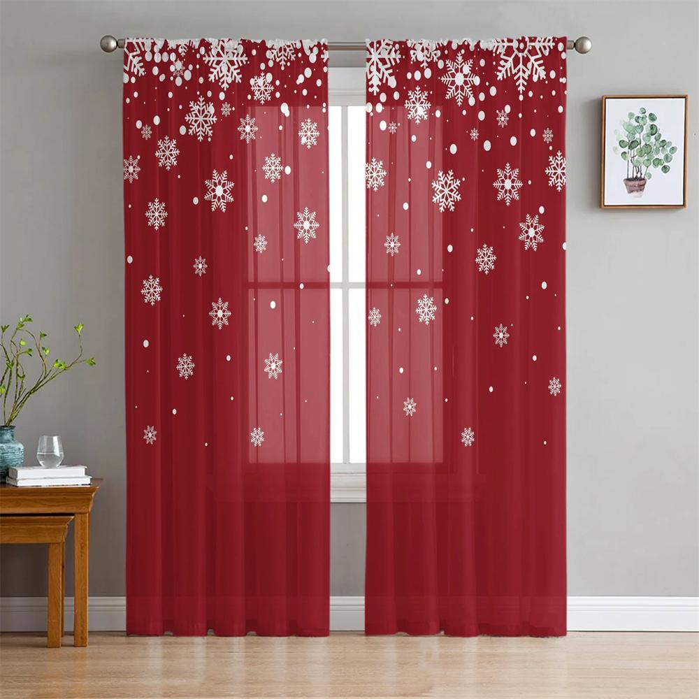 Cute Christmas Snowman Snow Scene Tulle Curtains Blinds for Living Room Bedroom Decoration Chiffon Sheer Voile Window Curtain2Pc