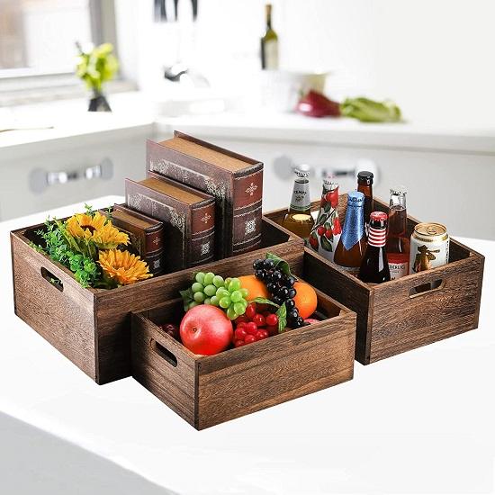 Set Of 3 Large Wooden Crate for Storage Decorative Boxes, Nesting Wooden Storage Crates For Display Solid Wood Box, Wooden Storage Boxes