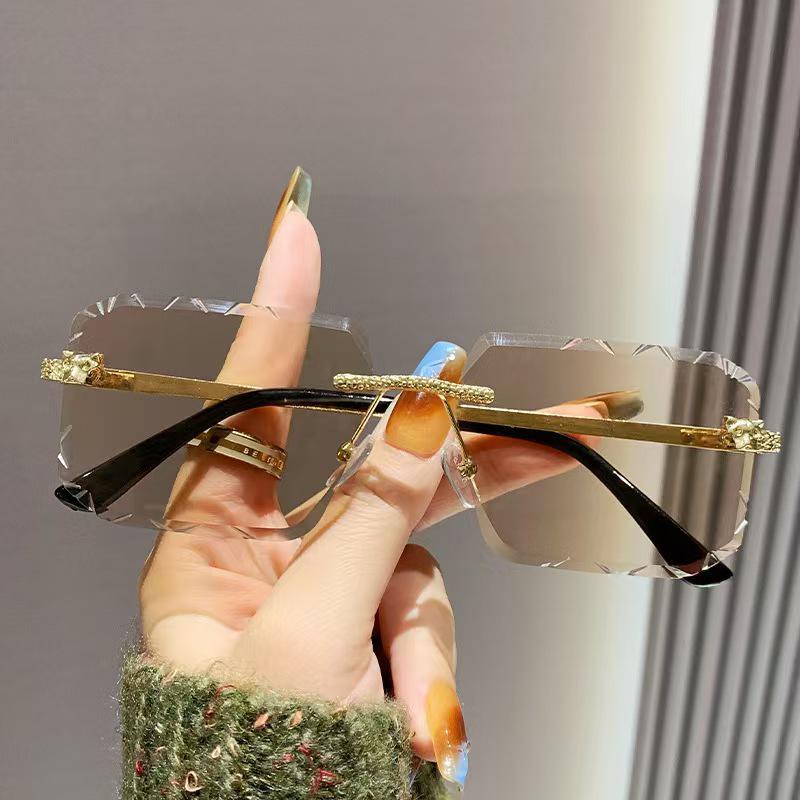 2025 Cheetah Frameless Square Sunglasses with Leopard Head Design - Unisex Retro Metal Style