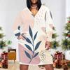 Women Plus Size V Neck Long Sleeve Printed Fitted Straight Dress