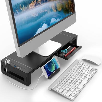 EAYHM Bureau Monitorstandaard met USB-gegevens Opvouwbare PC-schermstandaard met Lade en Smartphone Breedte Verstelbaar Bureau Geschikt voor 25 kg Belasting