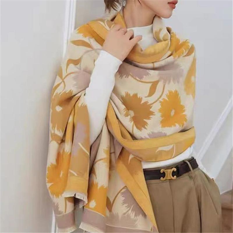 Women's Winter Scarf Ink Painting Scarf High End Imitation Cashmere Lady's Knitted Shawl To Keep Warm in Air Conditioned Rooms in Summer