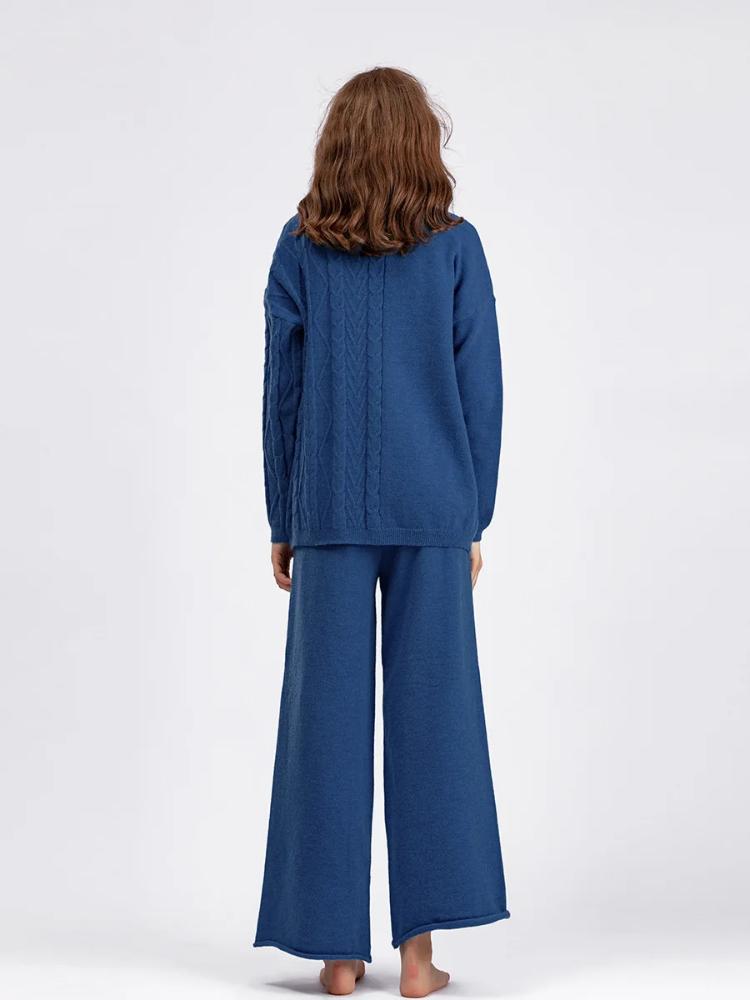 Herbst Winter Warm Verdicken Pullover für Damen Trainingsanzug Gestricktes 2-teiliges Set Rollkragen Strickpullover und Elastische Hosen Anzüge